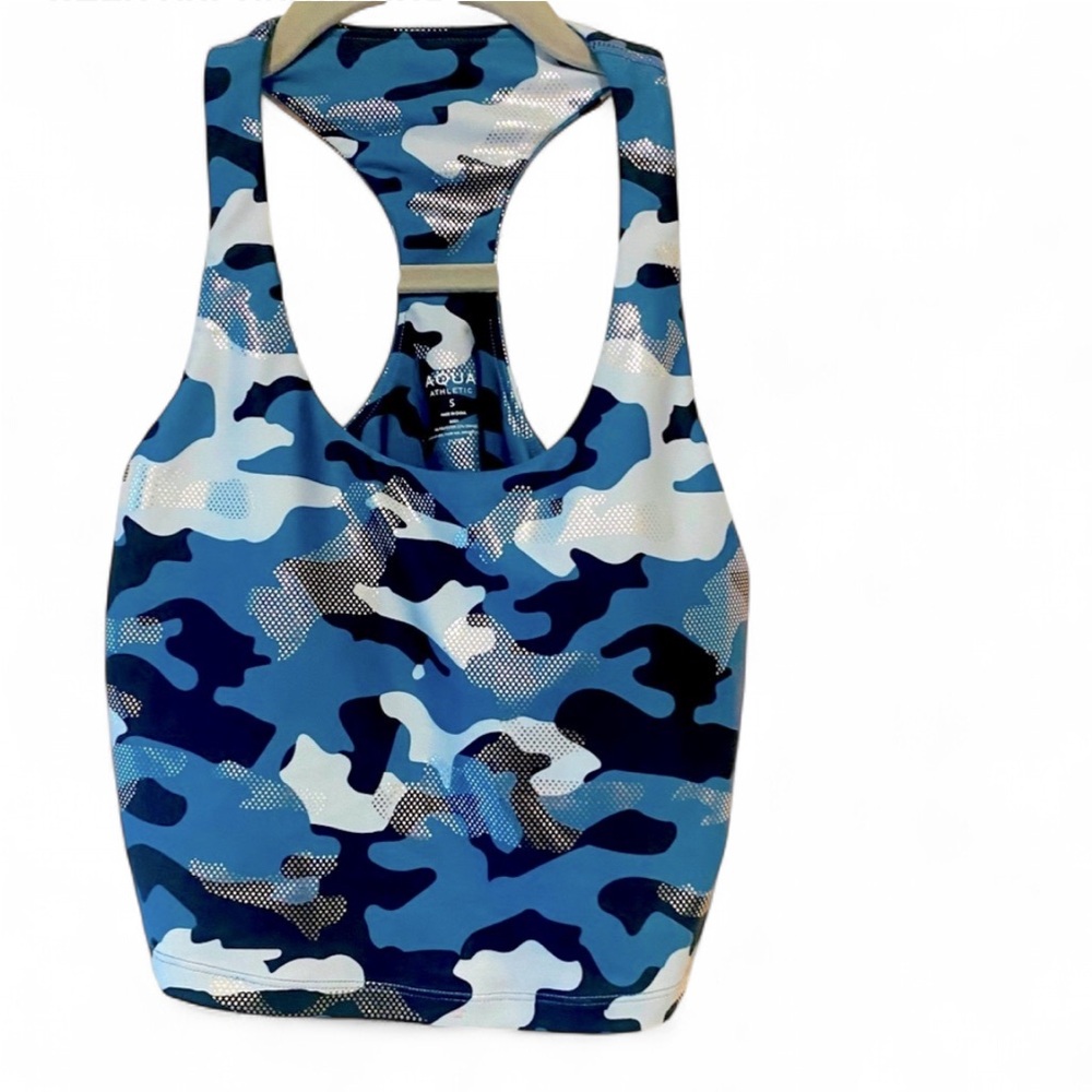 NWT AQUA ATHLETIC NAVY SILVER CAMO PRINT SPORTS BRA ACTIVEWEAR SIZE SMALL
